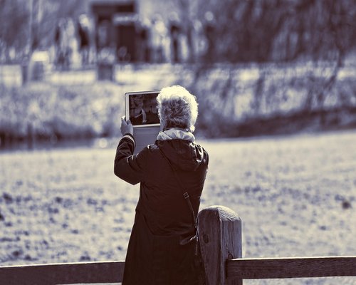 Person taking a break from laptop